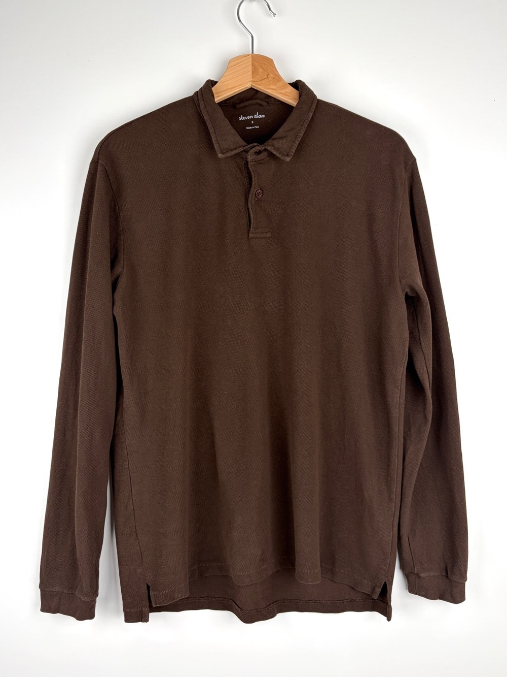 Steven Alan Men's Chocolate Brown Long-Sleeve Polo
